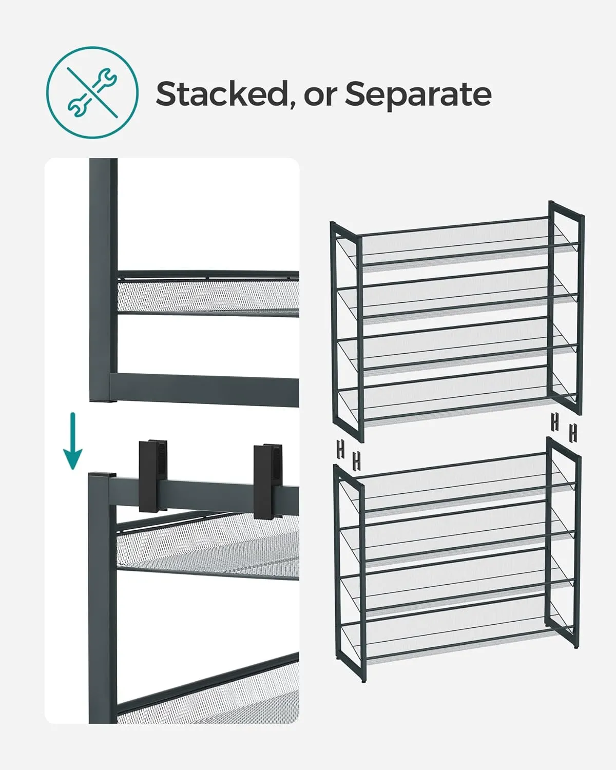8 Tier Metal Stackable Shoe Rack - Charcoal Grey