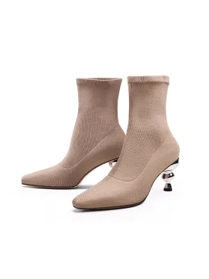 Aladdin Lamp Heel Stretch Upper Sock Boot - Beige