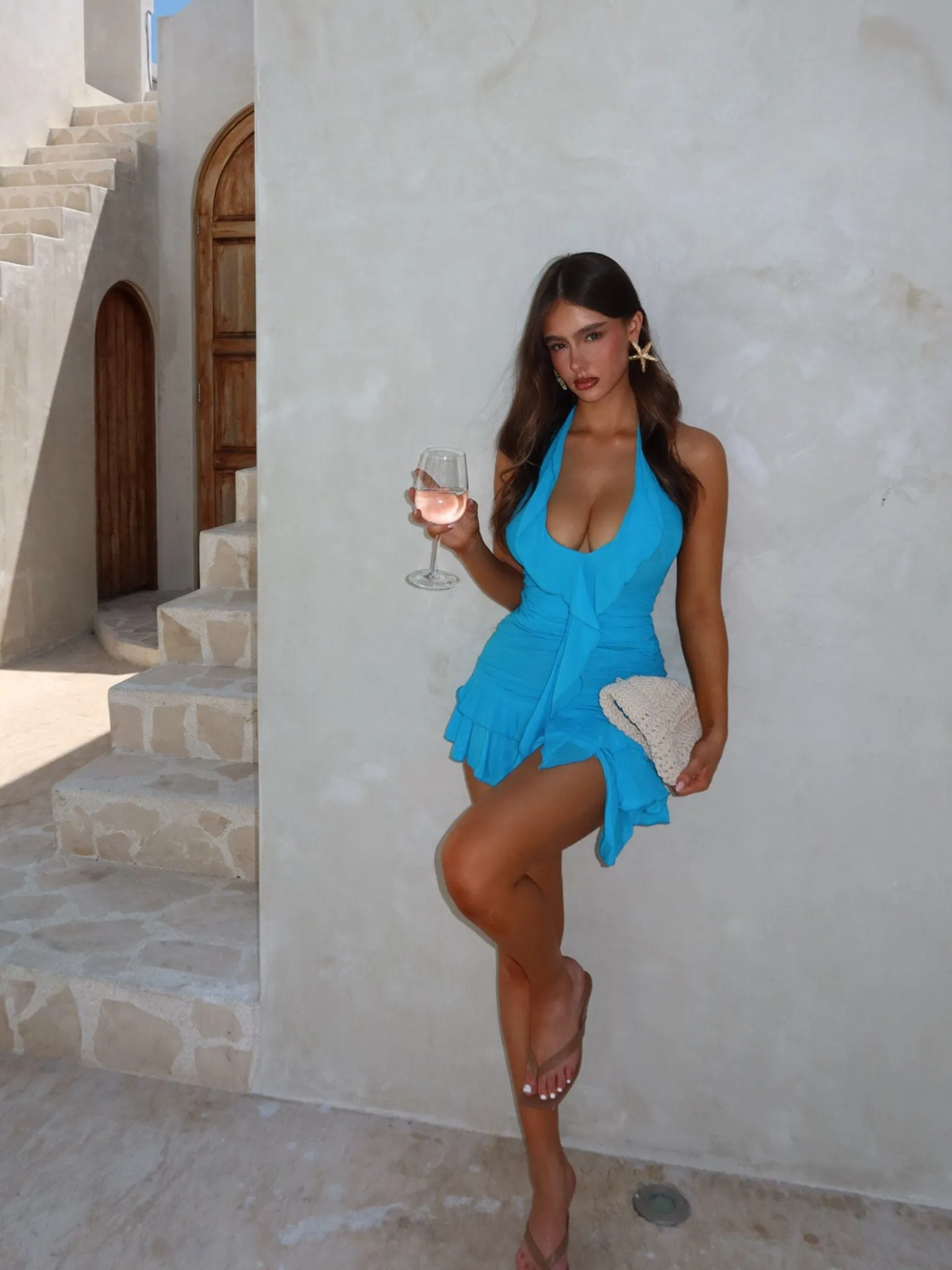 ANNIKA MESH MINI DRESS BLUE