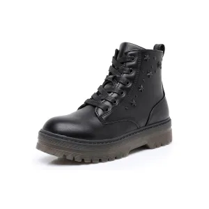 Apakowa Kids Girls Combat Ankle Boots With Side Zipper for Toddler Little/Big Kid-DY6250-Black