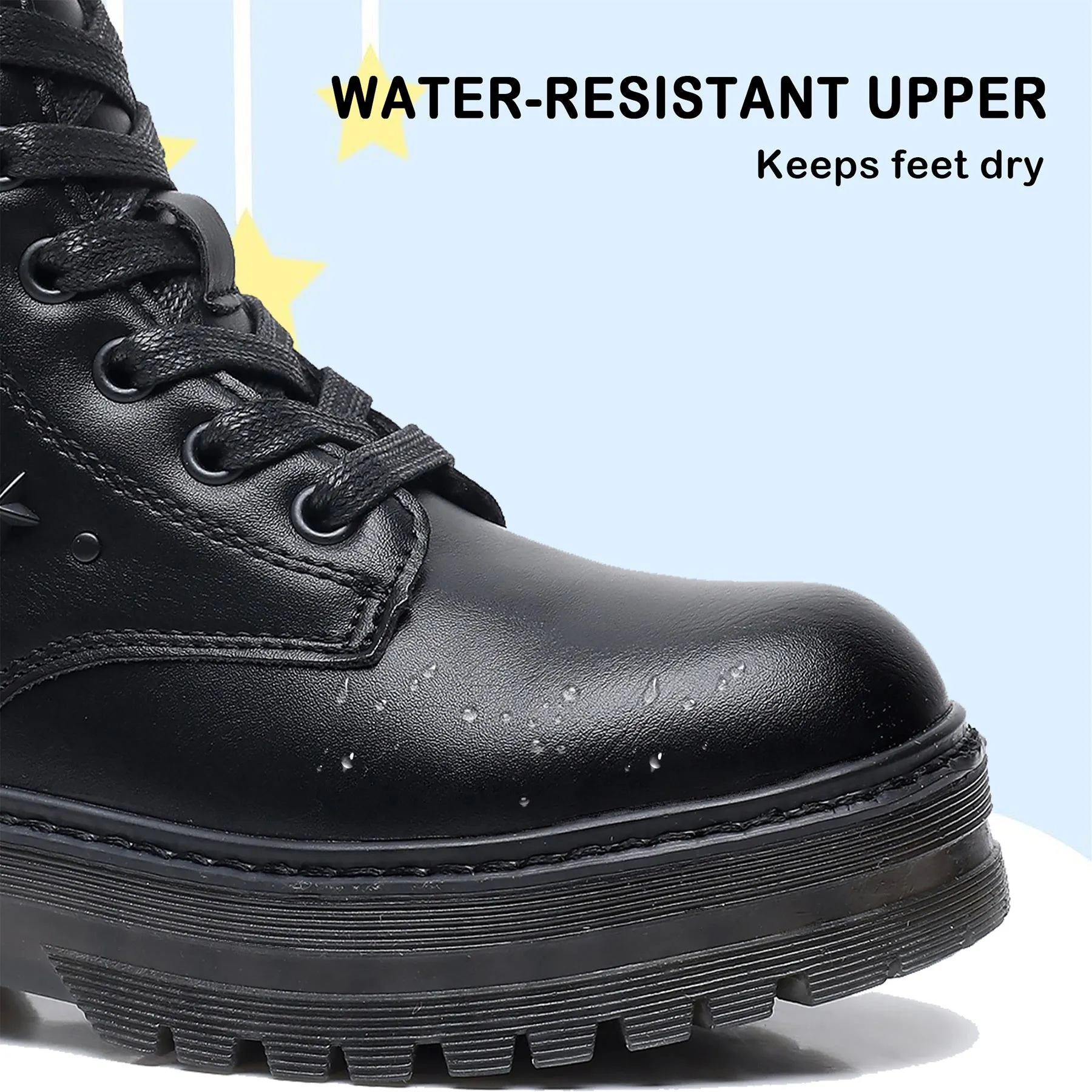 Apakowa Kids Girls Combat Ankle Boots With Side Zipper for Toddler Little/Big Kid-DY6250-Black