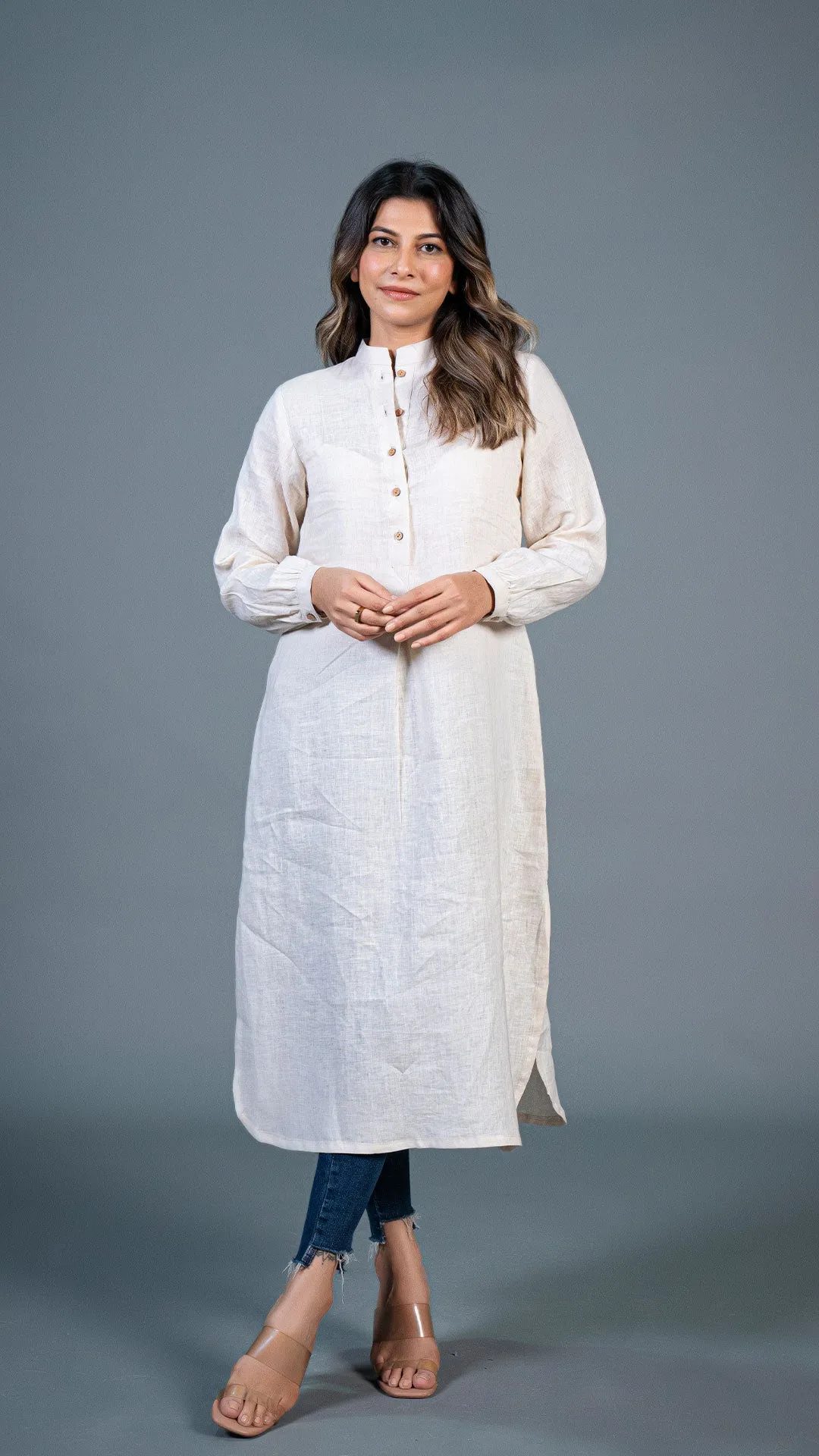 BEIGE JABHA STYLE LINEN KURTA