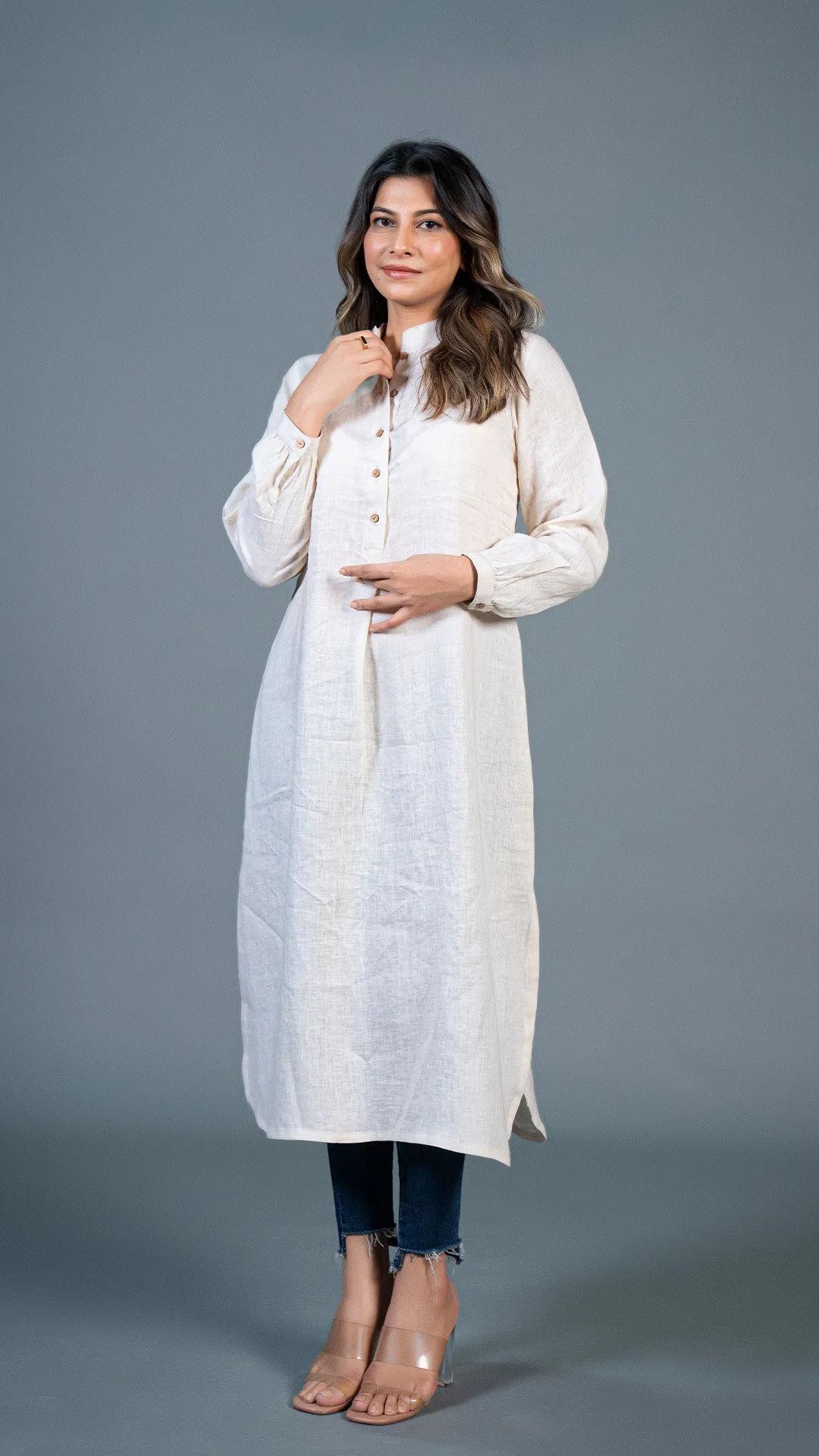BEIGE JABHA STYLE LINEN KURTA