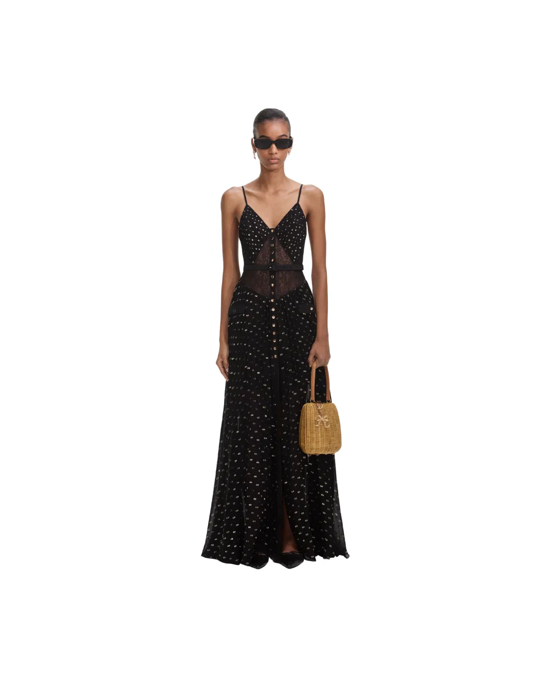 Black And Gold Chiffon Maxi Dress