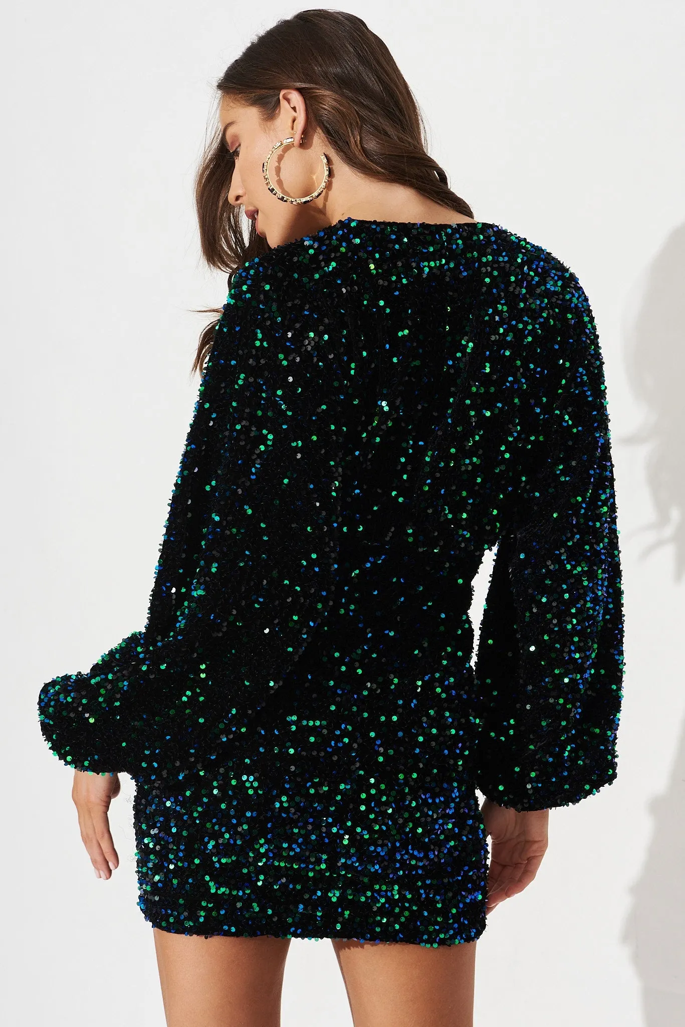 Black and Green Sequin Party Dress