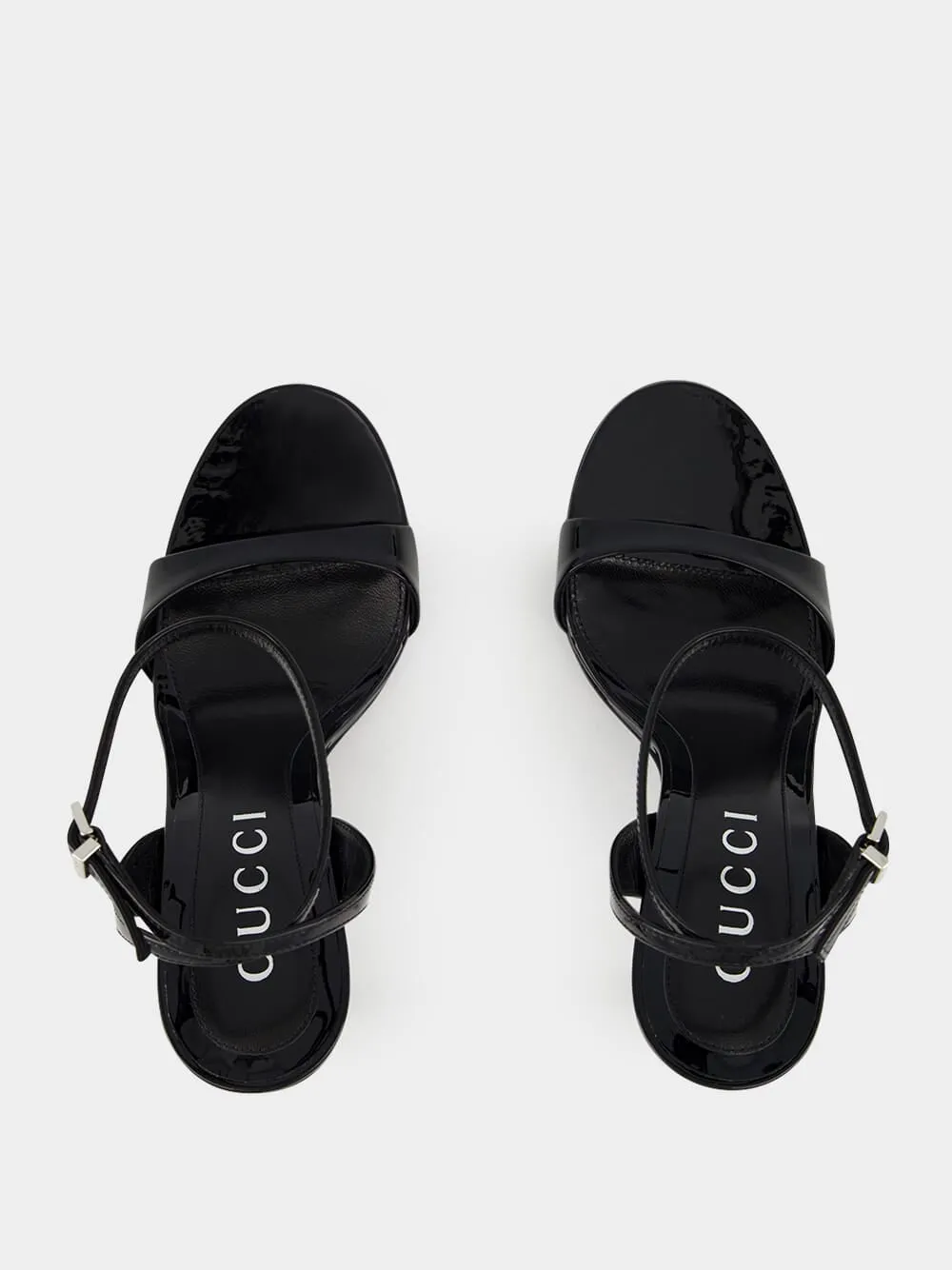 Black Patent Leather Sandals with Bamboo Heel