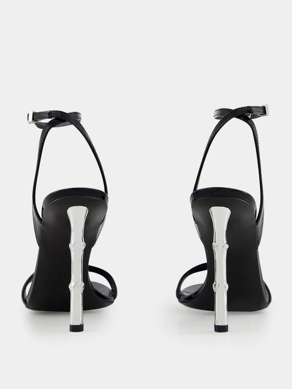 Black Patent Leather Sandals with Bamboo Heel