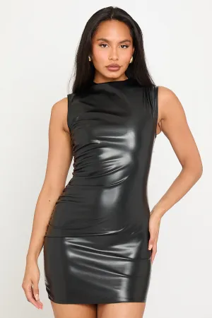 Black Sleeveless Faux Leather Mini Dress | Sleek & Edgy | Effortless Allure