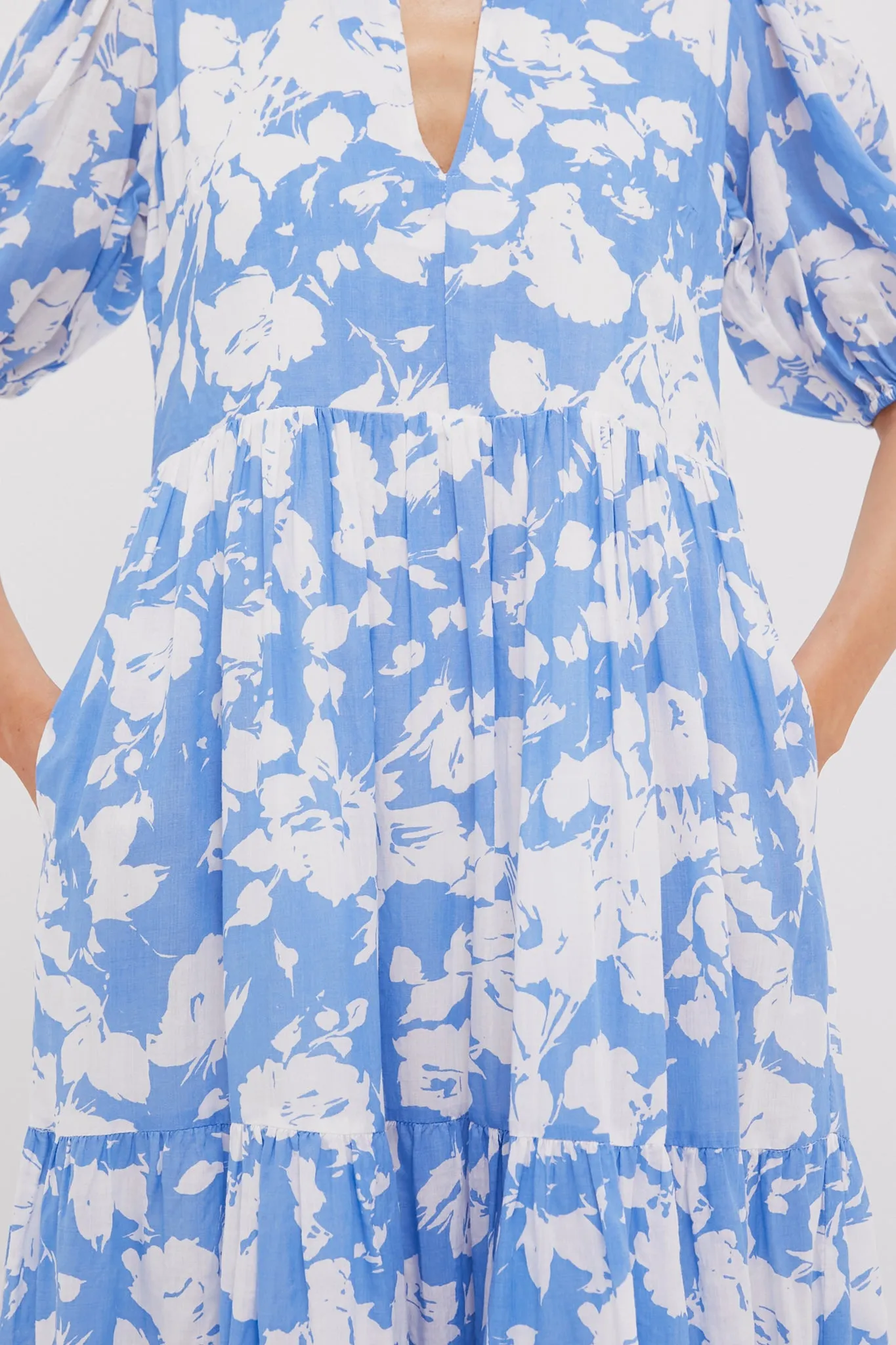 Blue and White Floral Cisco Maxi Dress