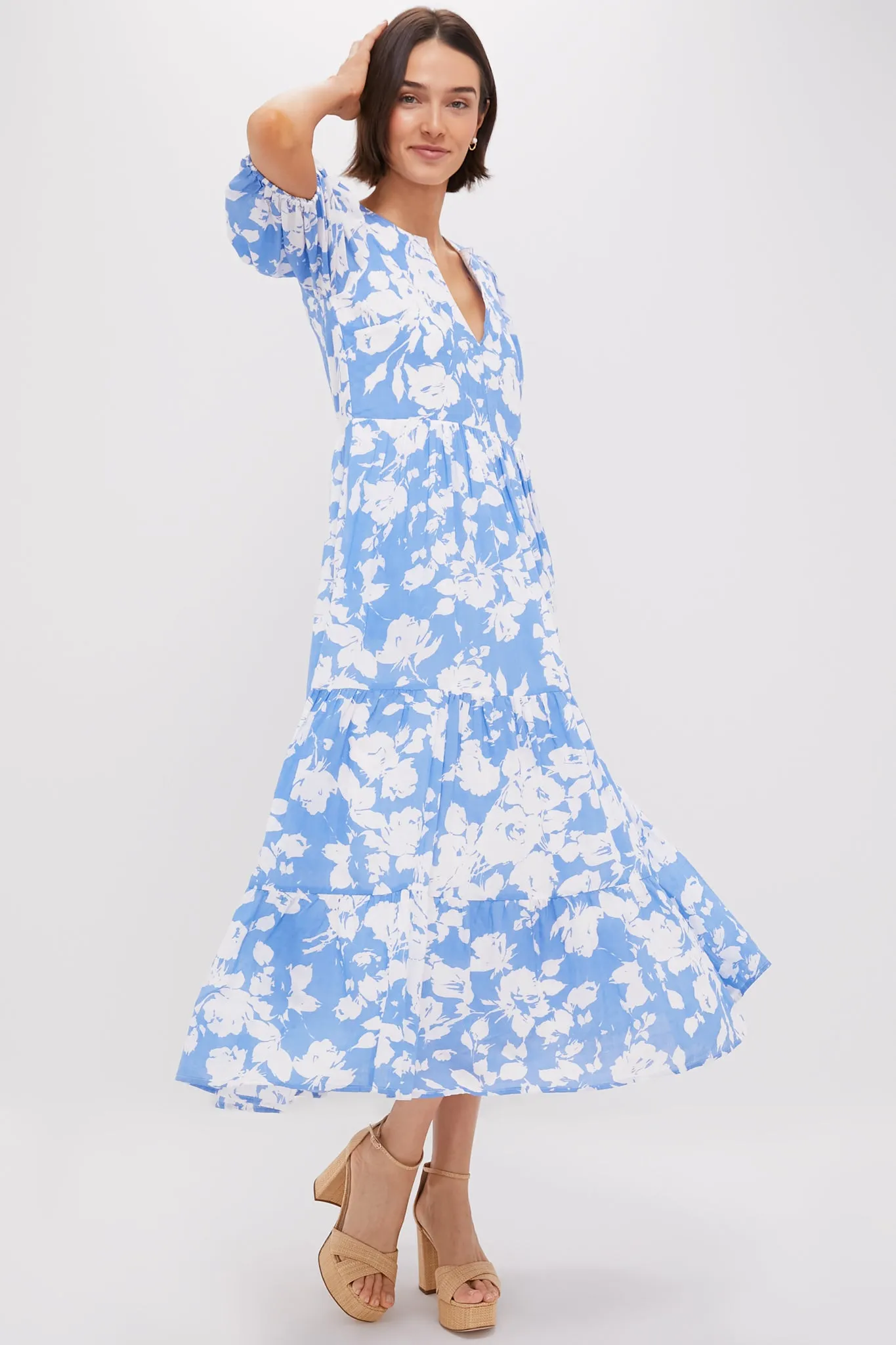 Blue and White Floral Cisco Maxi Dress