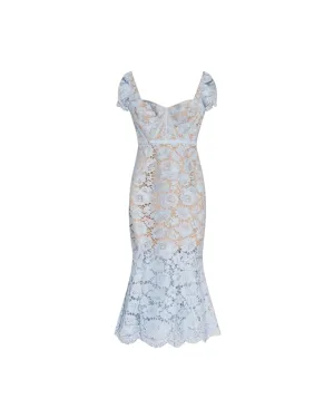 Blue Fine Lace Midi Dress