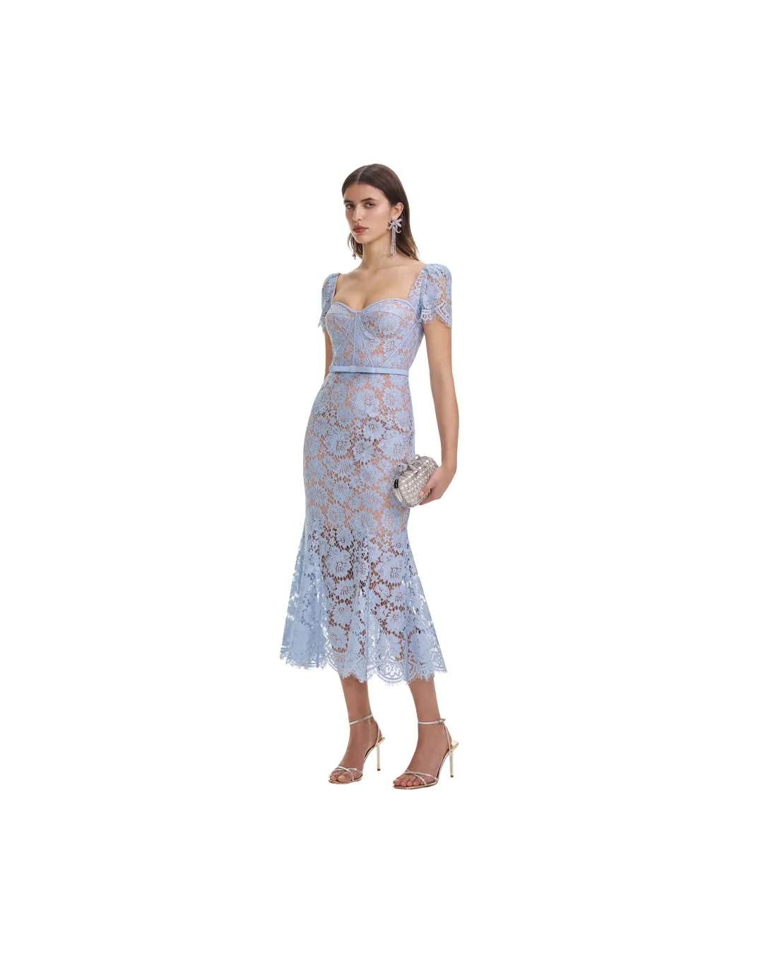 Blue Fine Lace Midi Dress