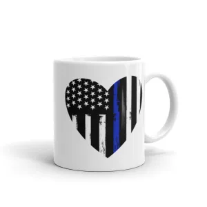 Blue Line Heart Mug