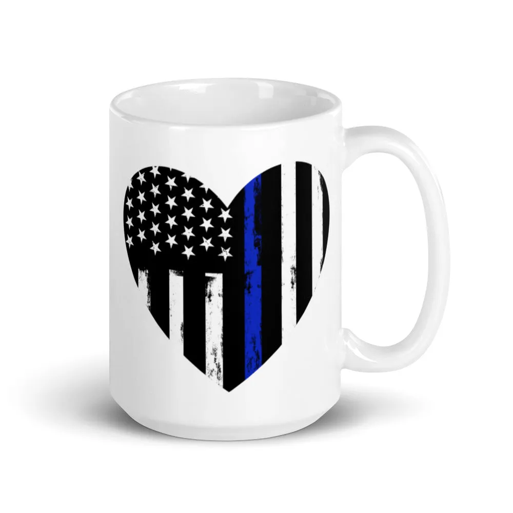 Blue Line Heart Mug