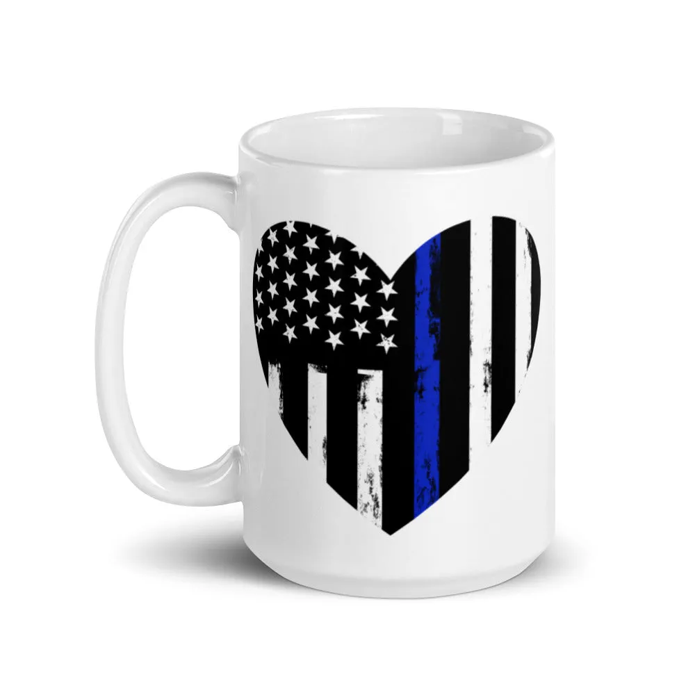 Blue Line Heart Mug