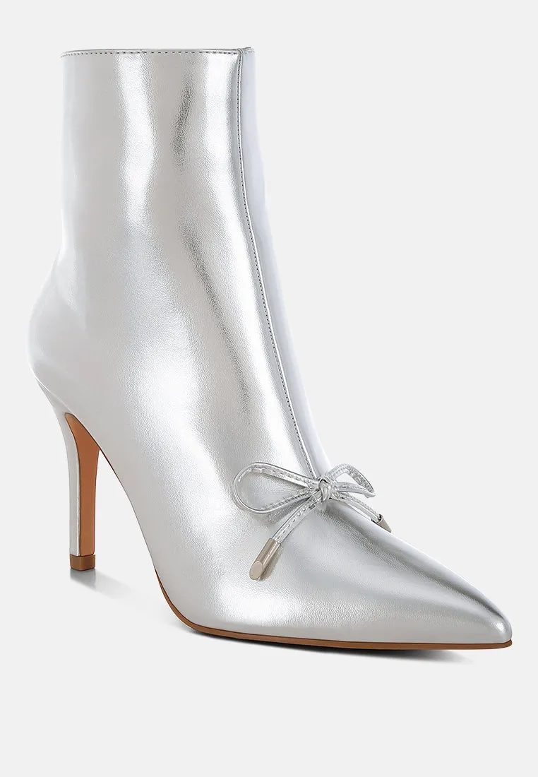 Bow Detail Metallic High Ankle Boots By RUW