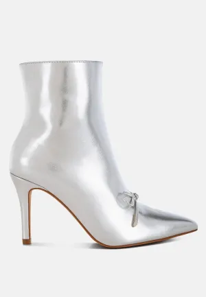 Bow Detail Metallic High Ankle Boots By RUW