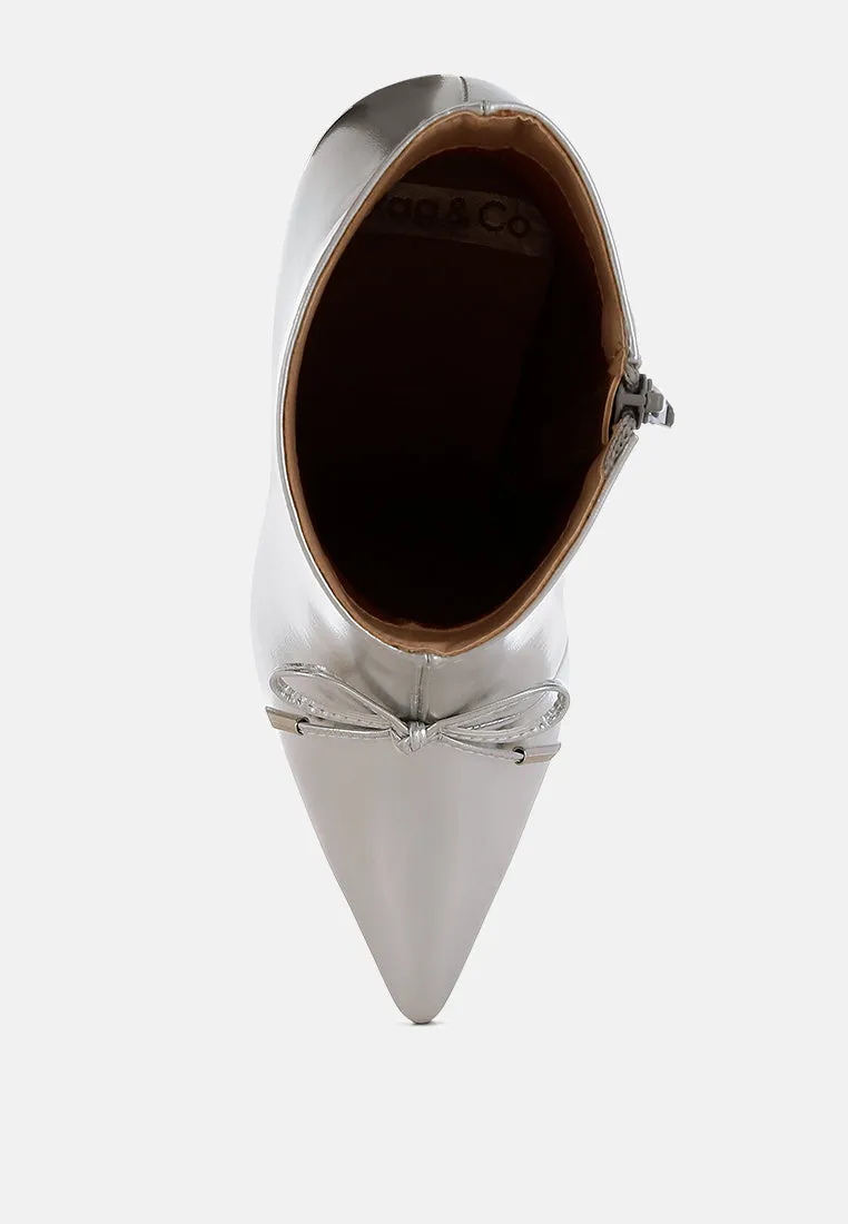 Bow Detail Metallic High Ankle Boots By RUW