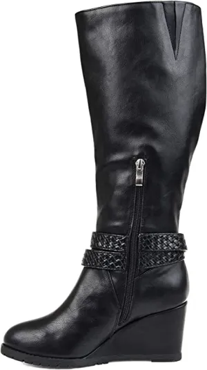 Brinley Co Comfort Womens Braid Strap Wedge Boot Black, 10 Regular US