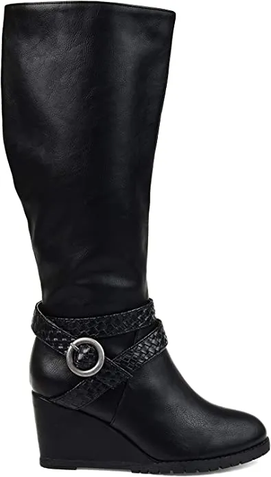 Brinley Co Comfort Womens Braid Strap Wedge Boot Black, 10 Regular US