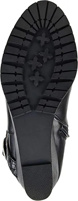 Brinley Co Comfort Womens Braid Strap Wedge Boot Black, 10 Regular US