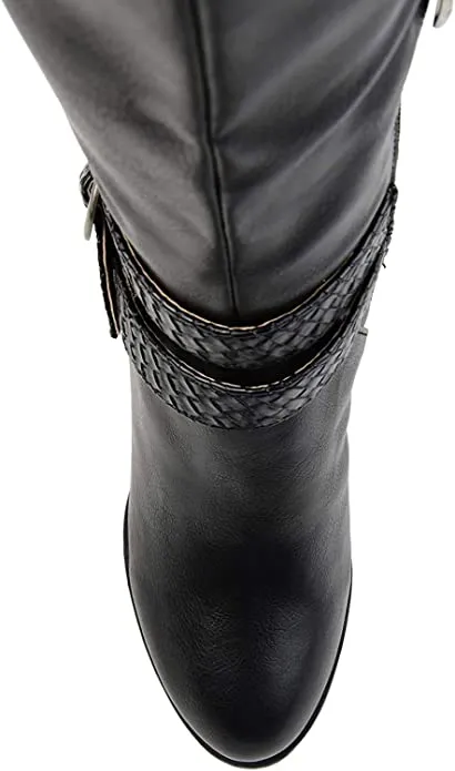 Brinley Co Comfort Womens Braid Strap Wedge Boot Black, 10 Regular US
