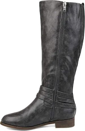 Brinley Co Comfort Womens Strap Riding Boot Grey, 8.5 Extra Wide Calf US