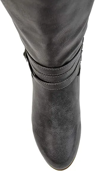 Brinley Co Comfort Womens Strap Riding Boot Grey, 8.5 Extra Wide Calf US