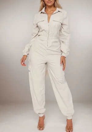 Chic Slim Waist Zipper Cargo Jumpsuit with Functional Pockets