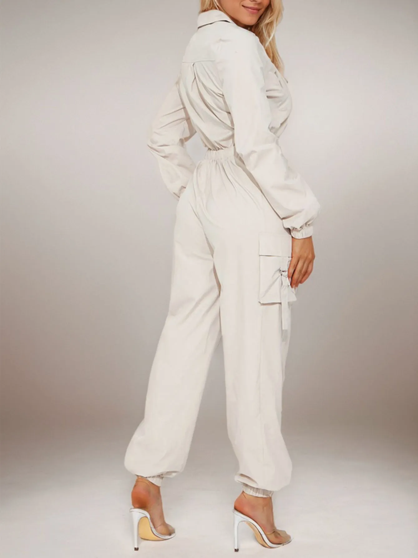 Chic Slim Waist Zipper Cargo Jumpsuit with Functional Pockets