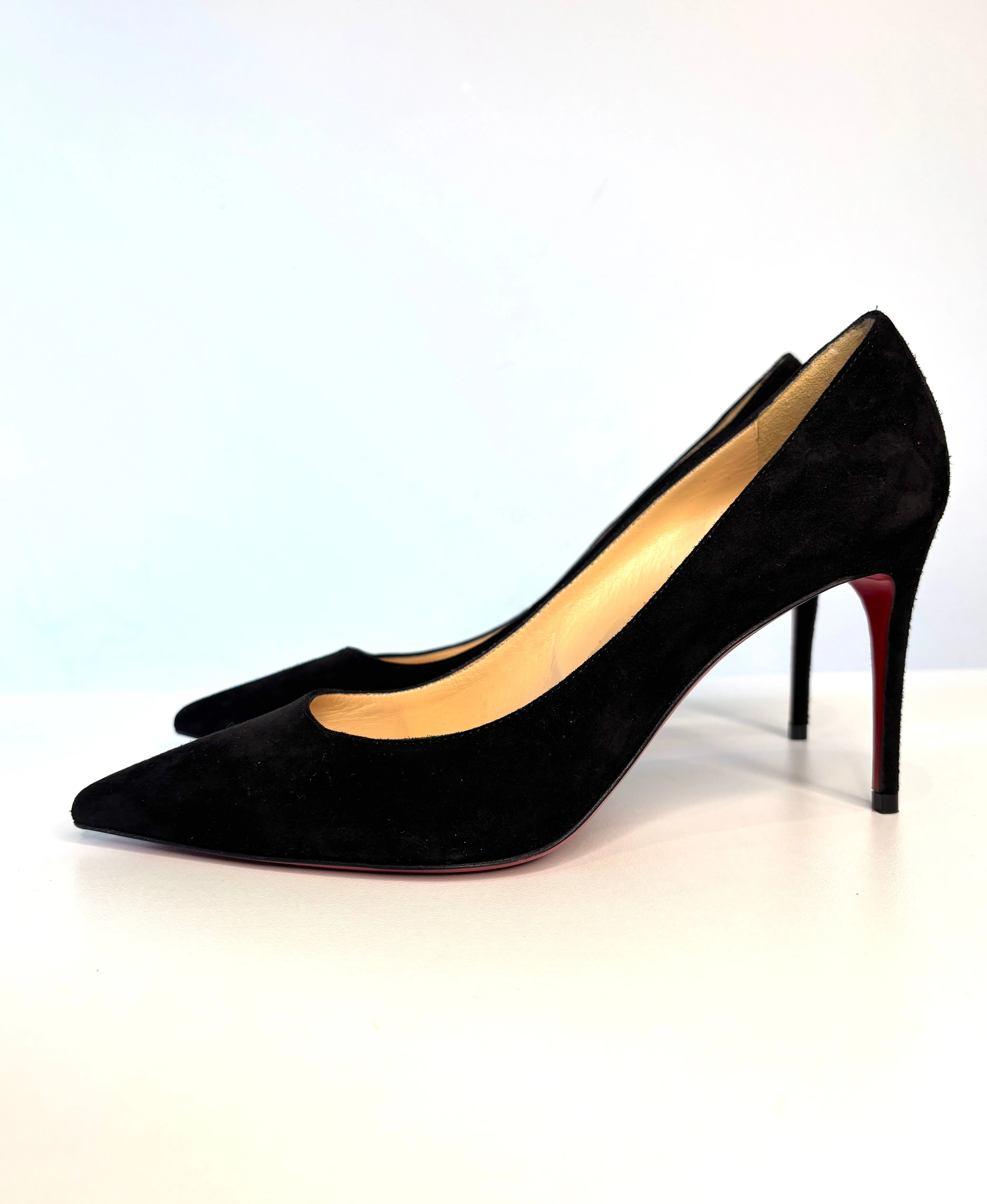 Christian Louboutin Kate 85 Black Suede Heels 37.5 UK4.5