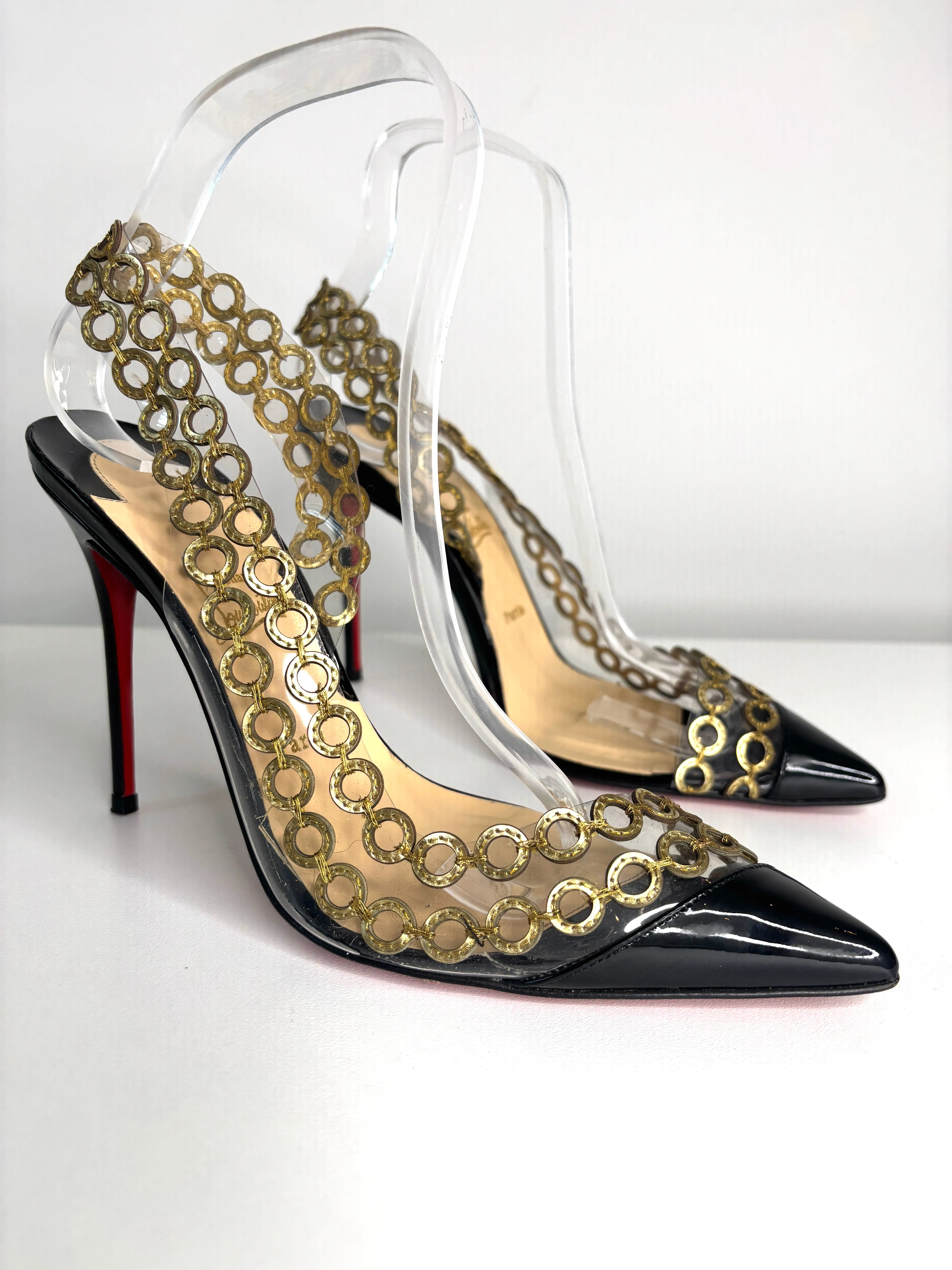 Christian Louboutin Malaika Black Patent Slingback Heels 38 UK5 - Preloved
