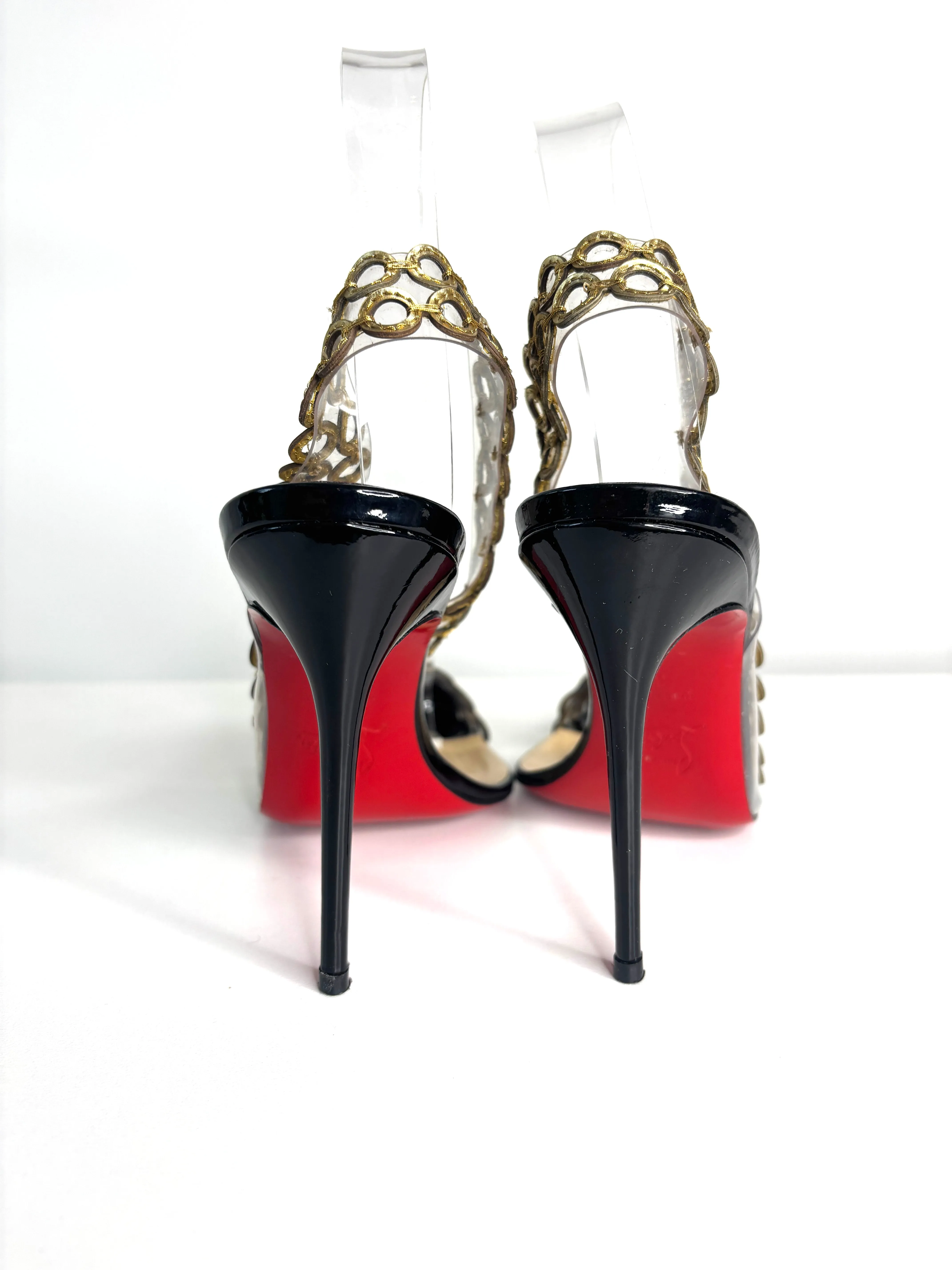 Christian Louboutin Malaika Black Patent Slingback Heels 38 UK5 - Preloved