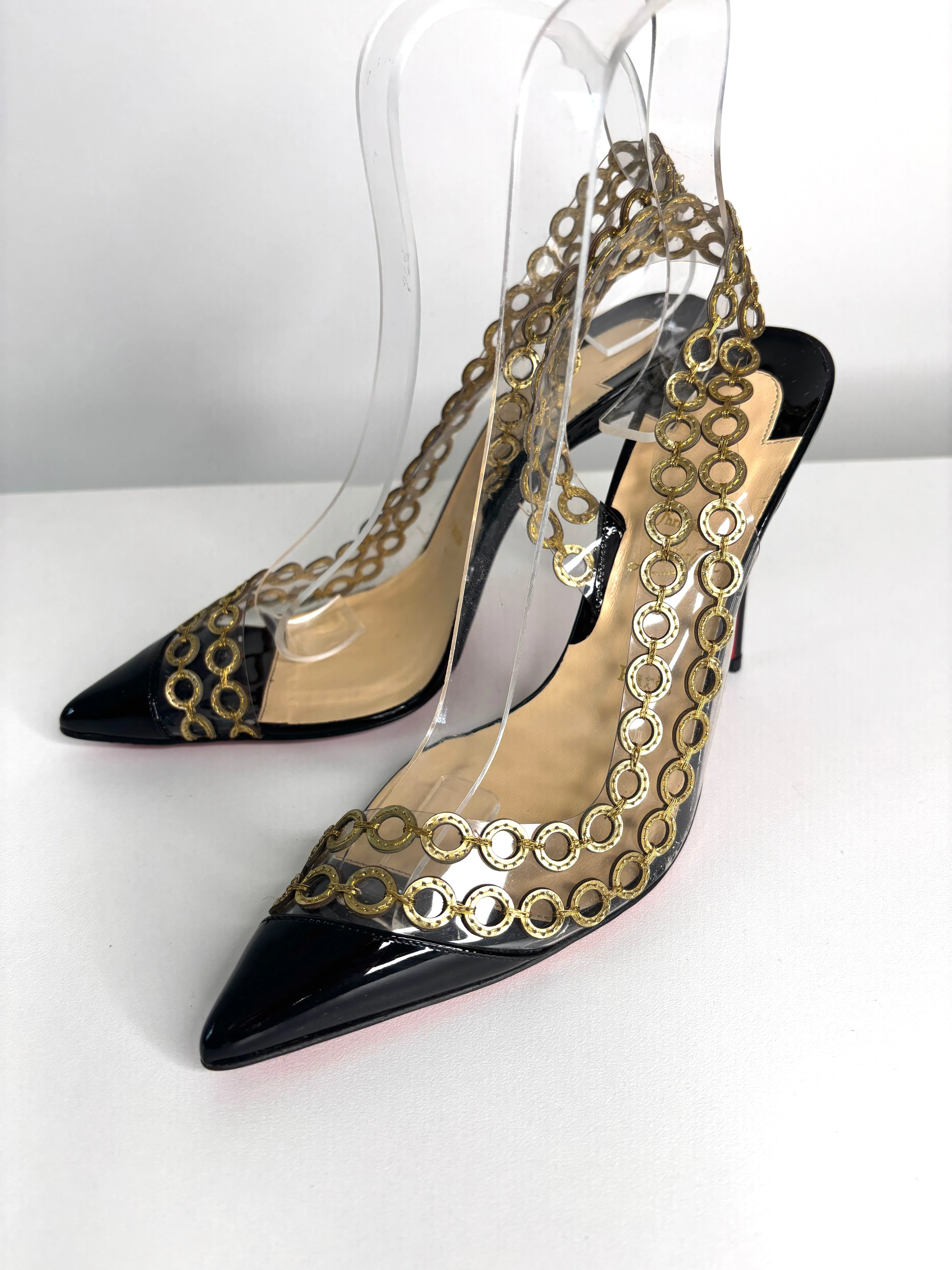 Christian Louboutin Malaika Black Patent Slingback Heels 38 UK5 - Preloved