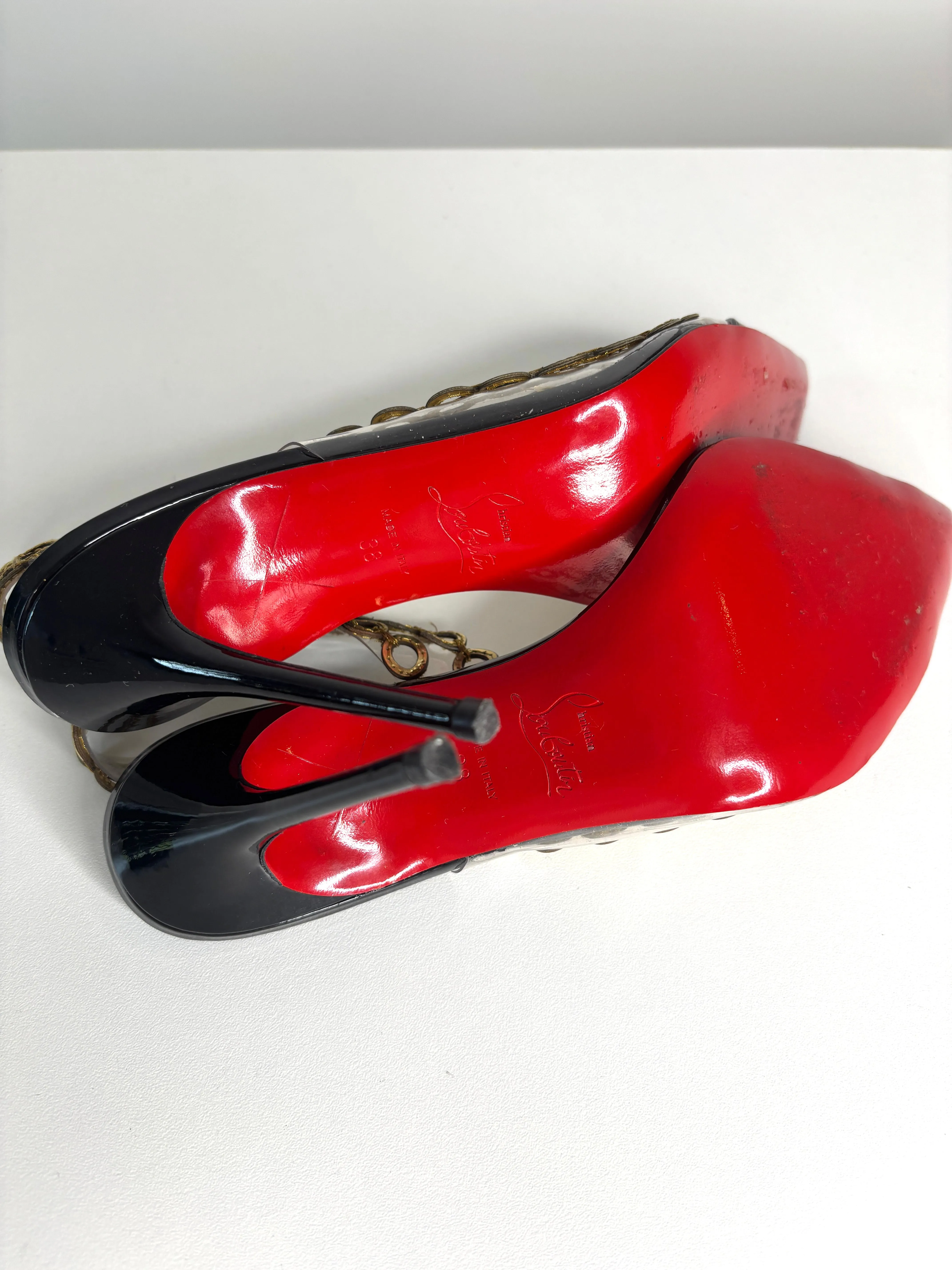 Christian Louboutin Malaika Black Patent Slingback Heels 38 UK5 - Preloved