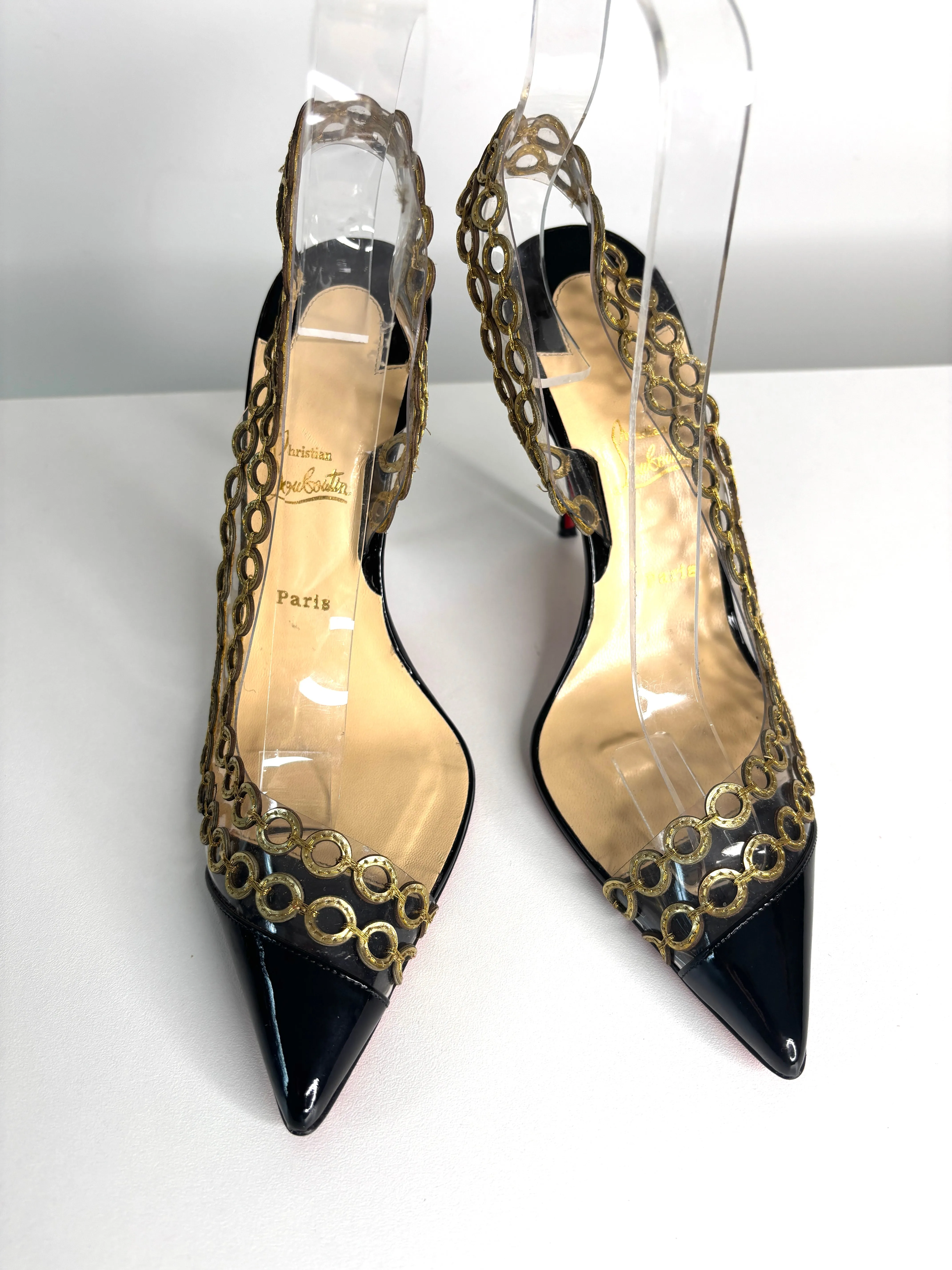 Christian Louboutin Malaika Black Patent Slingback Heels 38 UK5 - Preloved