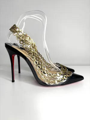 Christian Louboutin Malaika Black Patent Slingback Heels 38 UK5 - Preloved