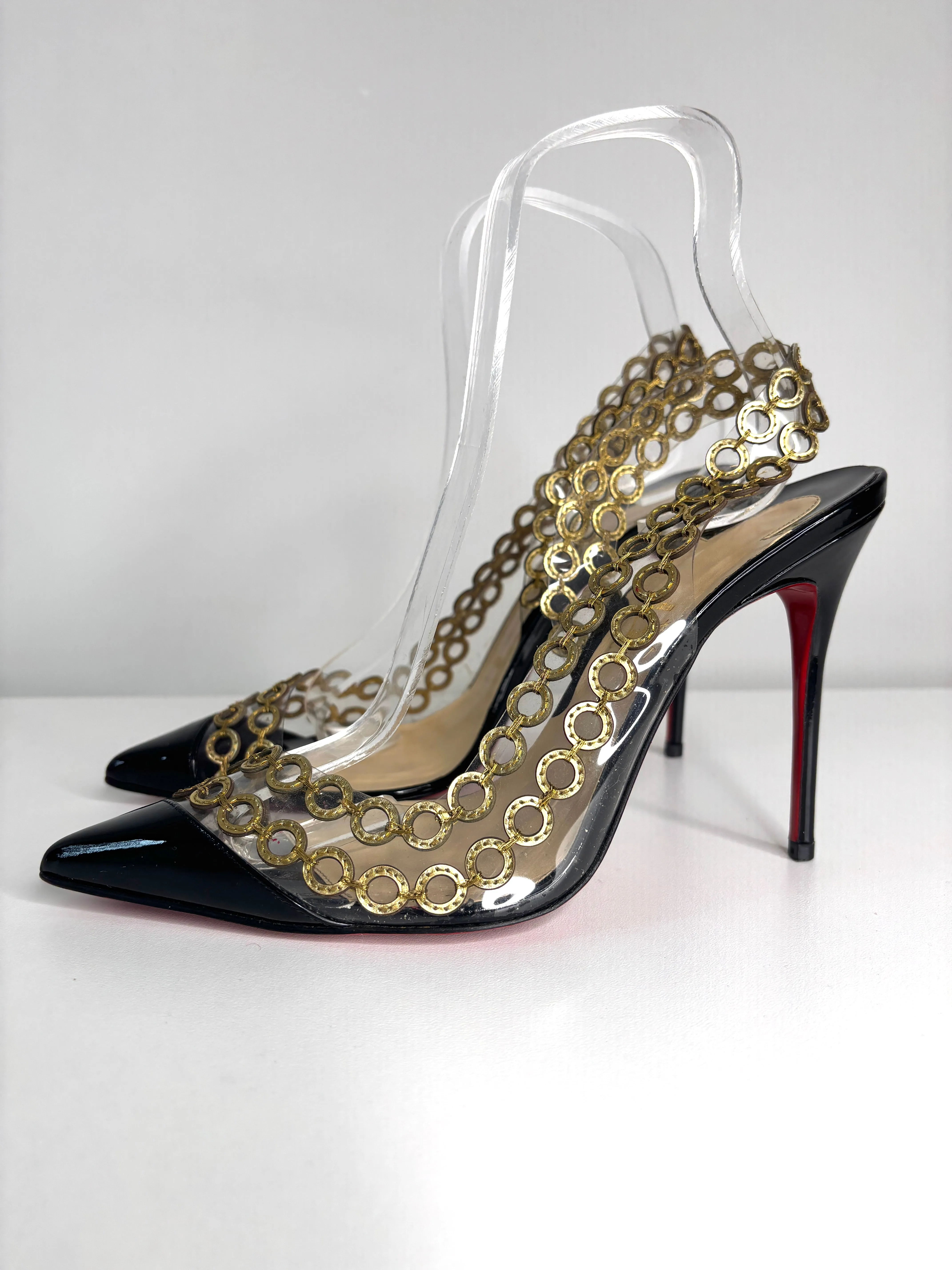 Christian Louboutin Malaika Black Patent Slingback Heels 38 UK5 - Preloved