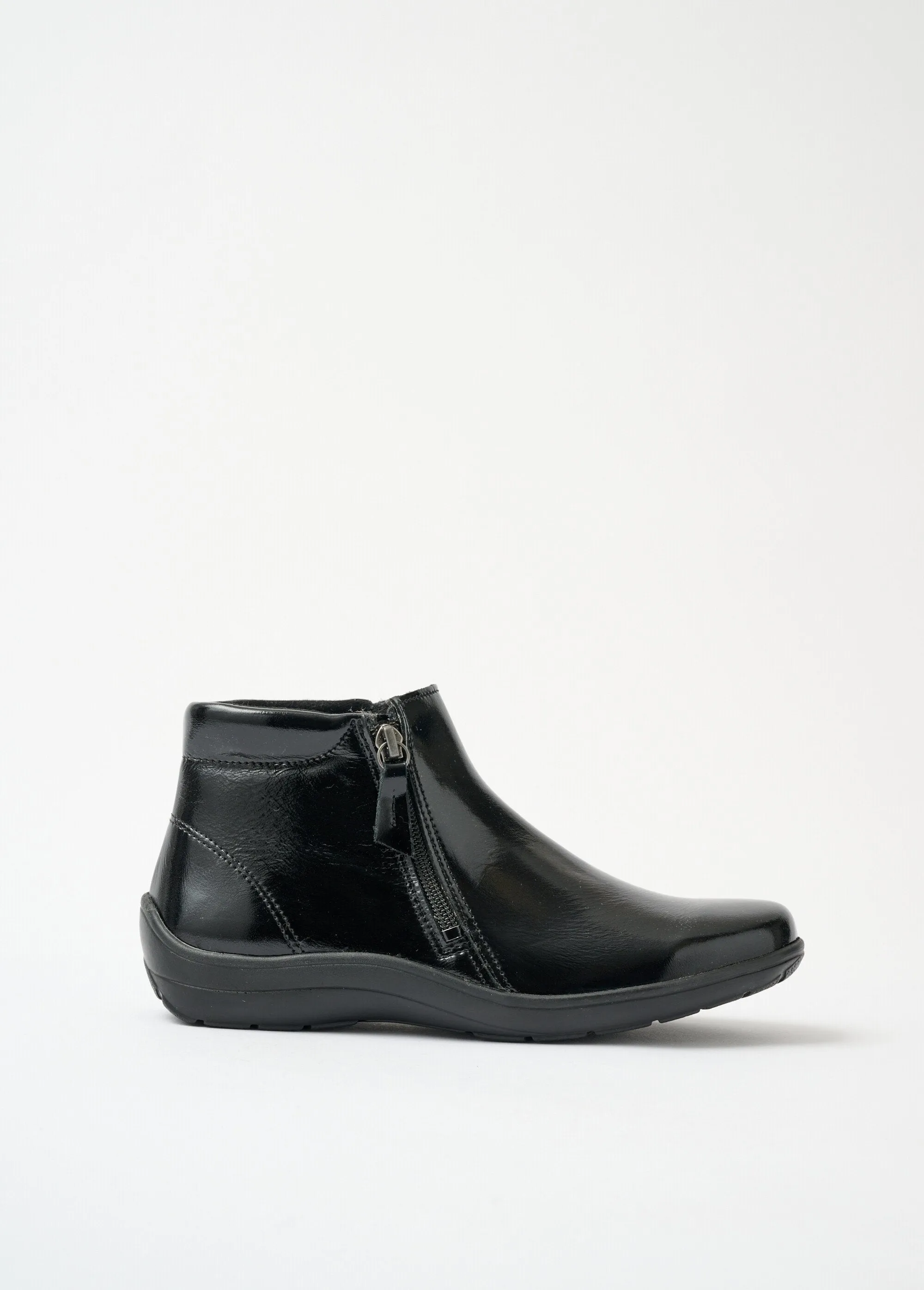 Comfort width zipped low boots in fancy leather