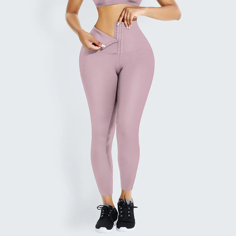 Custom Logo Breathable Adjustable Hooks Waist Trainer Corset Leggings Fitness Wear High Waist Yoga Pants