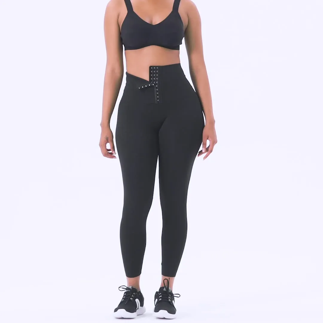 Custom Logo Breathable Adjustable Hooks Waist Trainer Corset Leggings Fitness Wear High Waist Yoga Pants