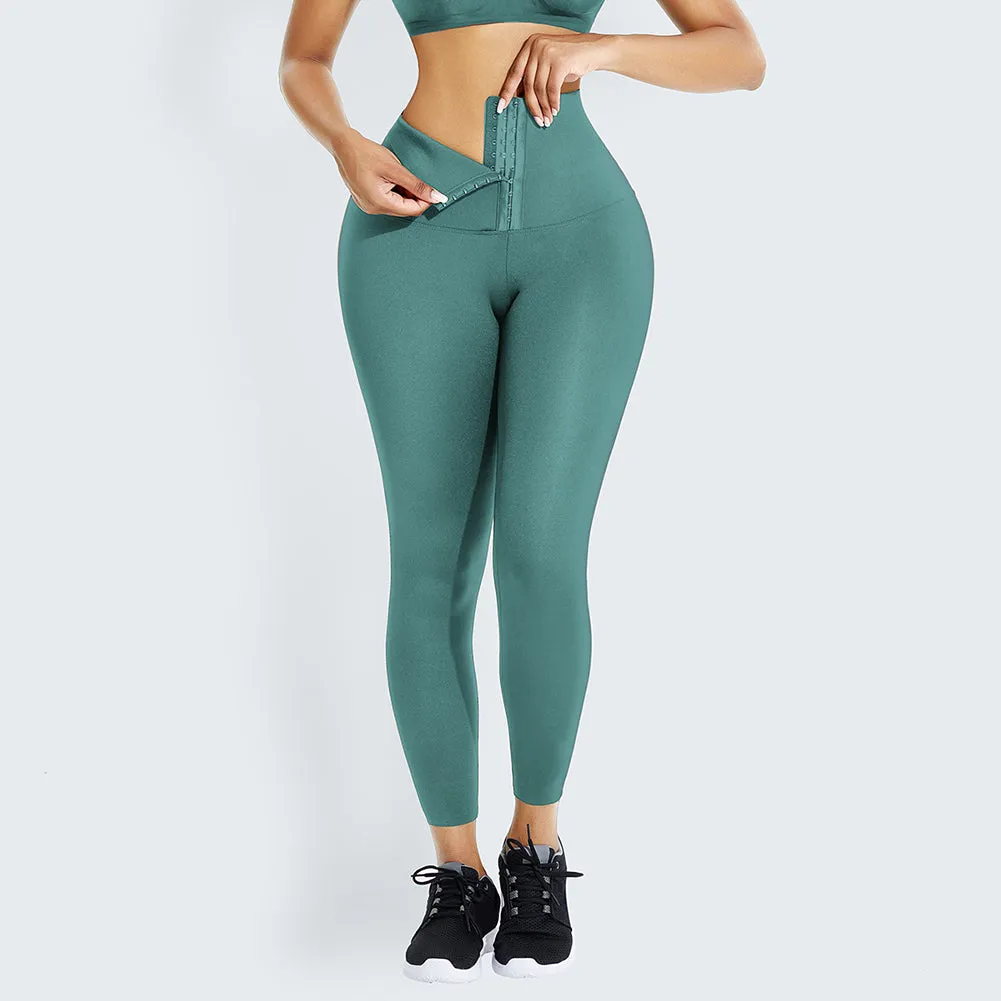 Custom Logo Breathable Adjustable Hooks Waist Trainer Corset Leggings Fitness Wear High Waist Yoga Pants