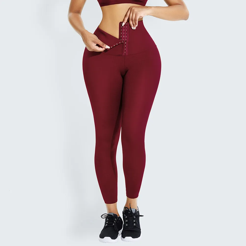 Custom Logo Breathable Adjustable Hooks Waist Trainer Corset Leggings Fitness Wear High Waist Yoga Pants