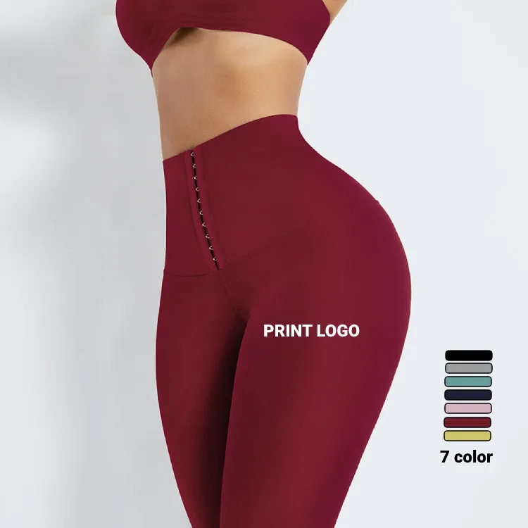 Custom Logo Breathable Adjustable Hooks Waist Trainer Corset Leggings Fitness Wear High Waist Yoga Pants