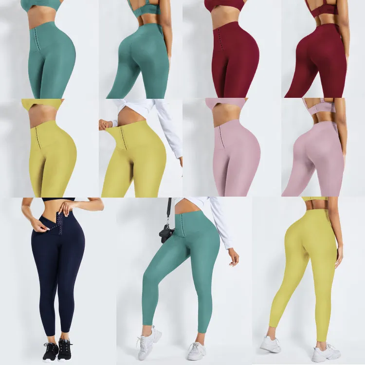 Custom Logo Breathable Adjustable Hooks Waist Trainer Corset Leggings Fitness Wear High Waist Yoga Pants