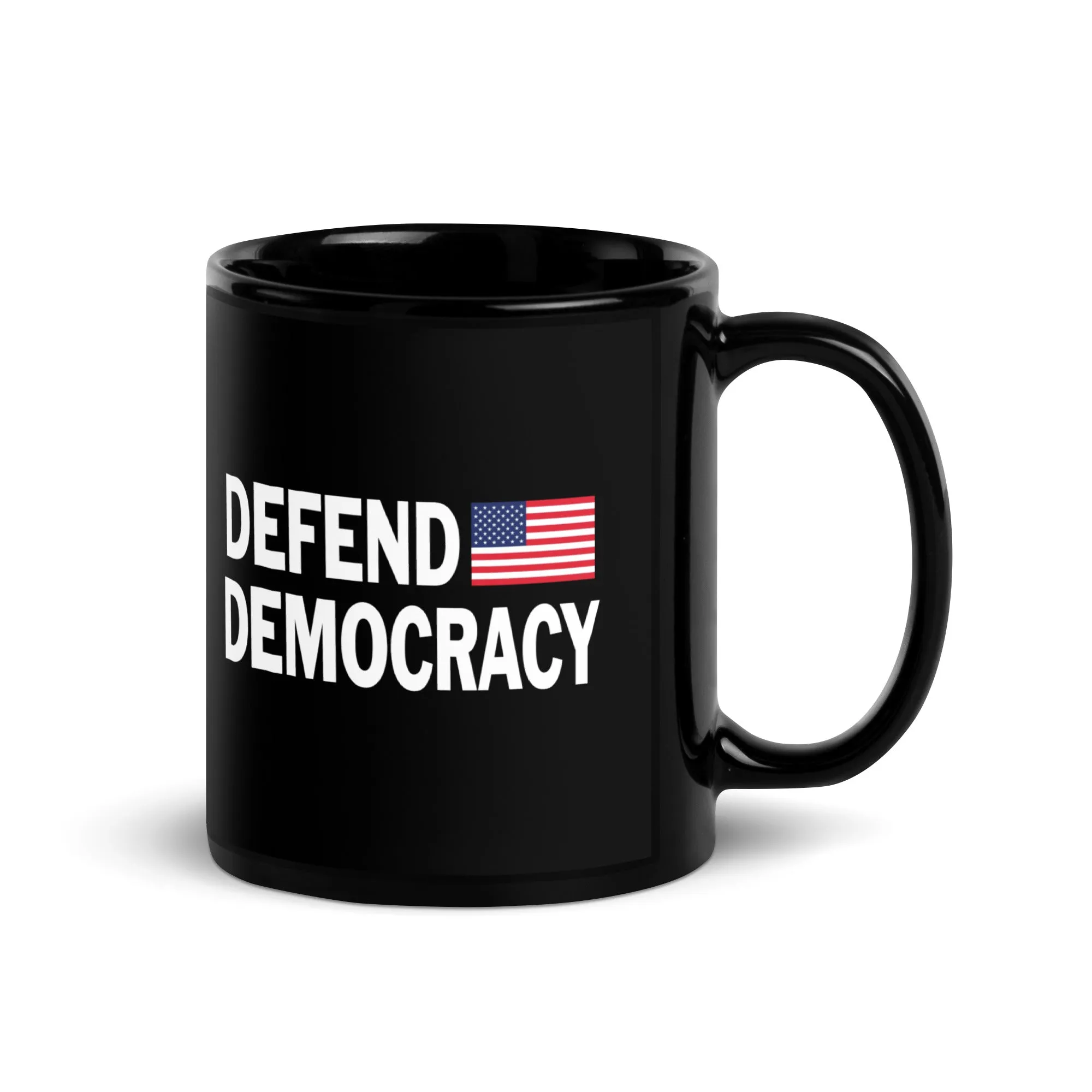 DEFEND DEMOCRACY Black Glossy Mug