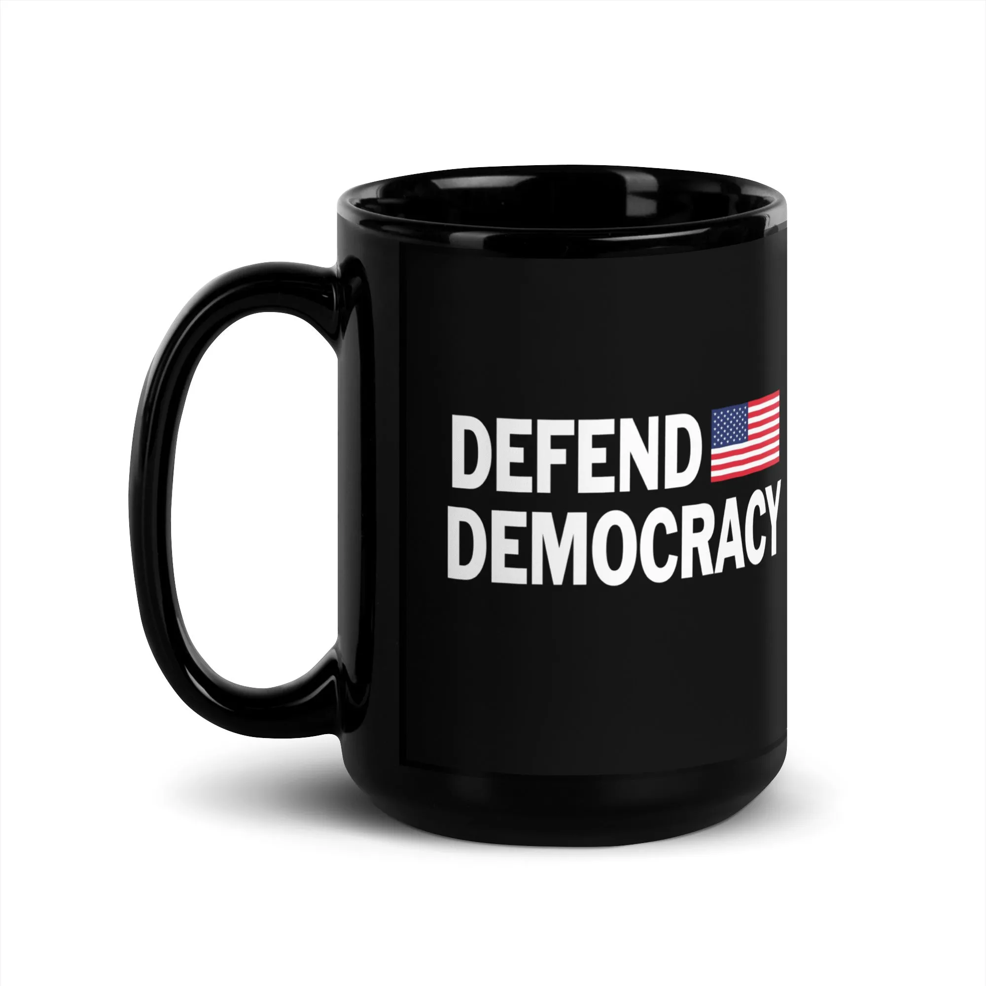 DEFEND DEMOCRACY Black Glossy Mug