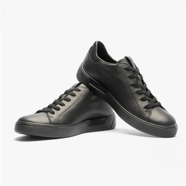 ECCO STREET TRAY Mens Leather Trainers Trainers Black