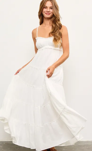 Effortless Frill Maxi Dress - White
