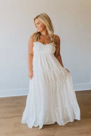 Effortless Frill Maxi Dress - White